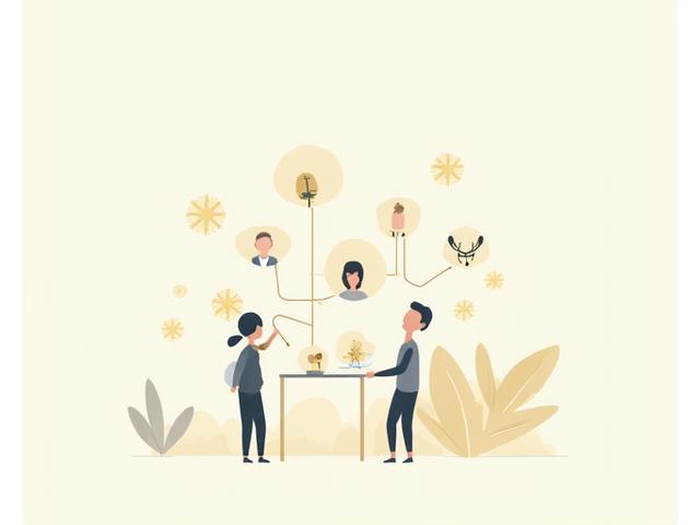 Illustration of people connecting with speech bubbles and wellness icons, representing a supportive online community.