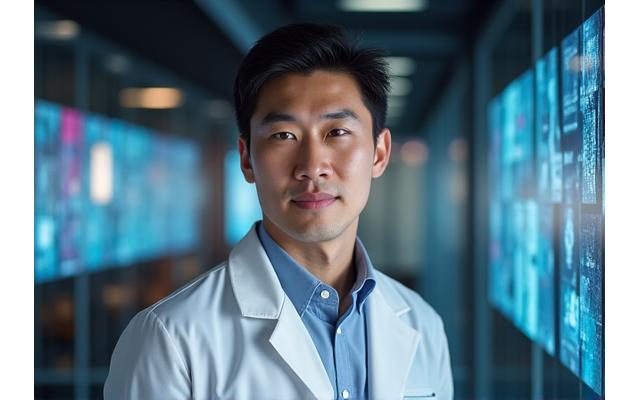 Dr. Michael Chen, an Integrative Physician, engaged in research on microbiome health.