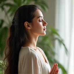 A serene meditating figure amidst calming nature, representing mindfulness.