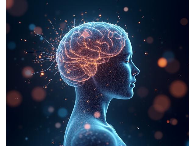 An abstract representation of AI and analytics, like flowing data or a brain network, overlaid with human profiles, suggesting personalization.