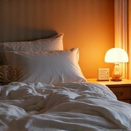 A tranquil bedroom scene with soft lighting, symbolizing sleep and rest.