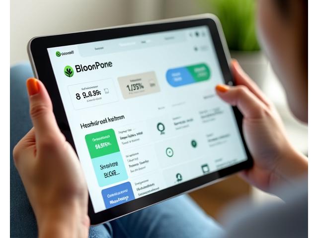 Close-up of a tablet showing a vibrant health tracking dashboard with graphs and progress bars.