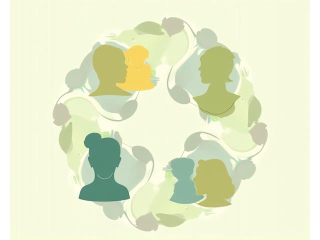 Illustration of a diverse group of people engaging in positive, supportive discussion within a circular, interconnected network, symbolizing community and safe interaction.